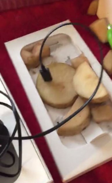 Наивной американке вместо iPhone всучили картофелину с зарядкой