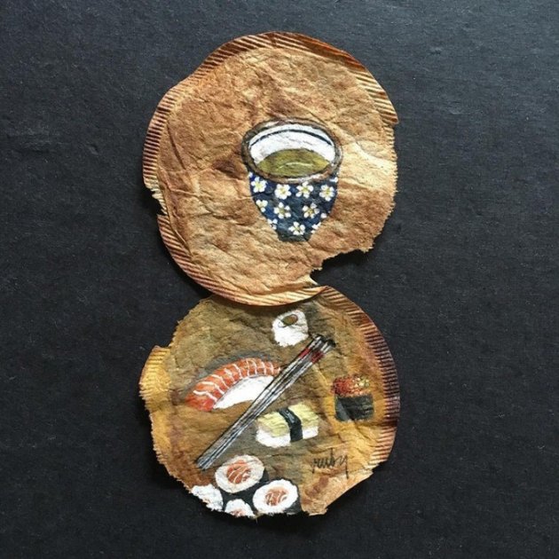 Невероятные миниатюры на чайных пакетиках. Фото