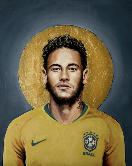 Художник зображує футболістів у вигляді святих. Фото