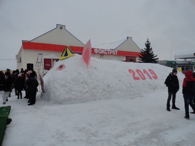 В Украине соорудили рекордную инсталляцию - огромную свинью из снега. Фото